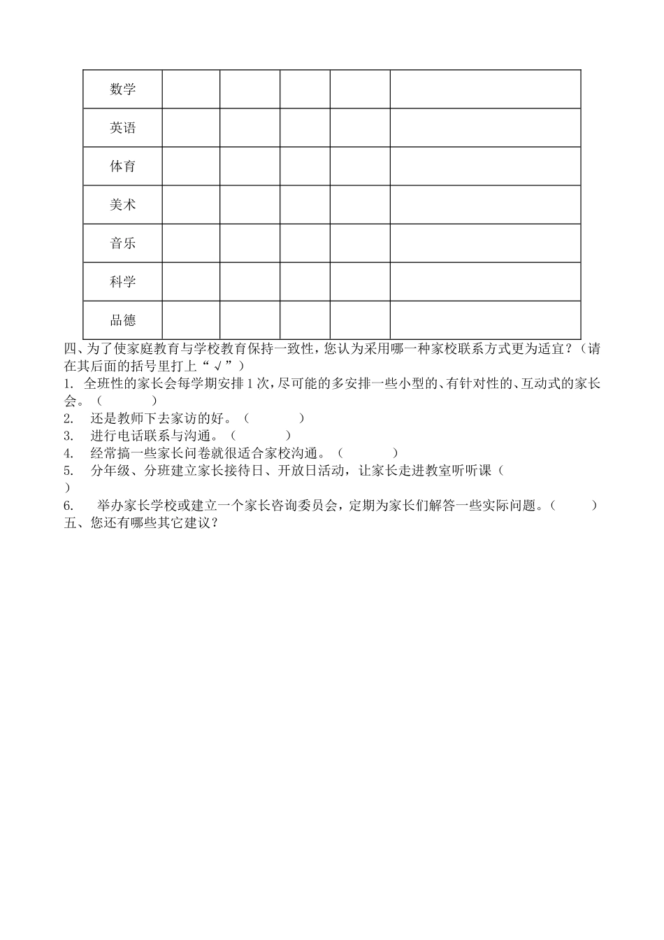 白杨小学家长评教问卷调查表_第2页