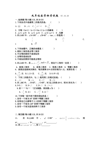 九年级数学抽考试题