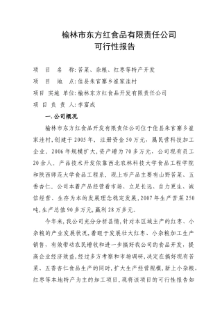 榆林市东方红食品有限责任公司可行性报告