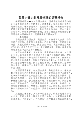 我县小微企业发展情况的调研报告