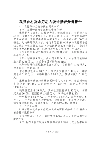我县农村富余劳动力统计报表分析报告