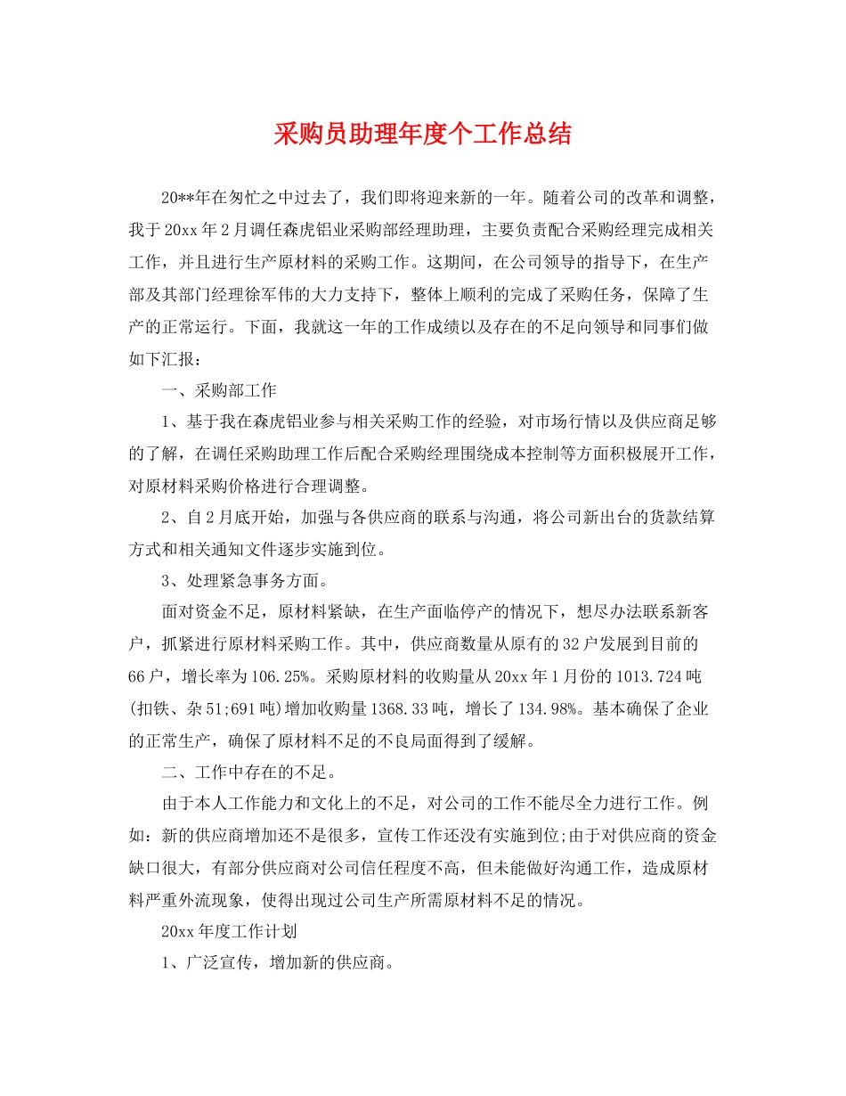 采购员助理年度个工作总结 _第1页