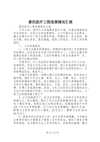 惠民医疗工程进展情况汇报