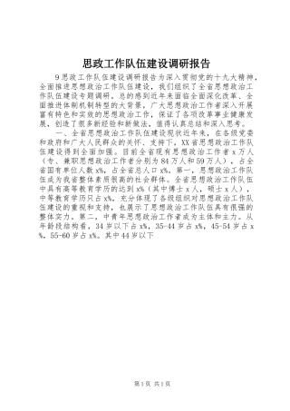 思政工作队伍建设调研报告