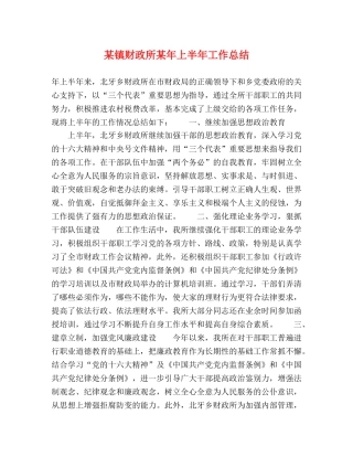 某镇财政所某年上半年工作总结 