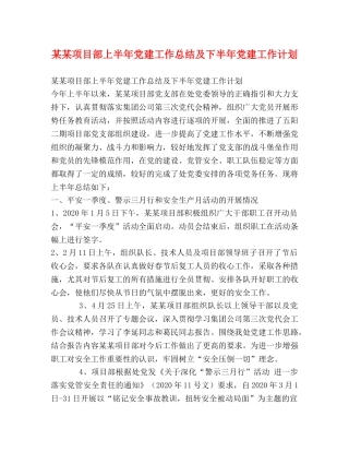 某某项目部上半年党建工作总结及下半年党建工作计划 