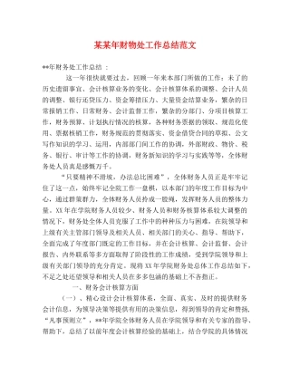 某某年财物处工作总结范文 