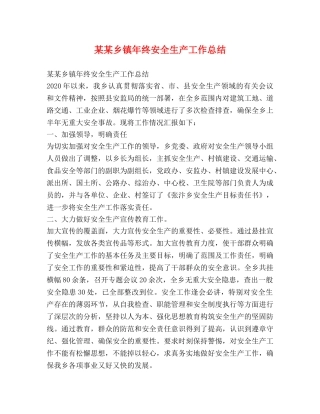某某乡镇年终安全生产工作总结 