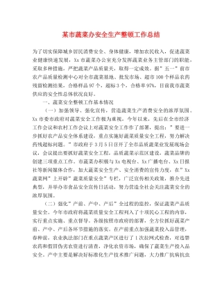 某市蔬菜办安全生产整顿工作总结 