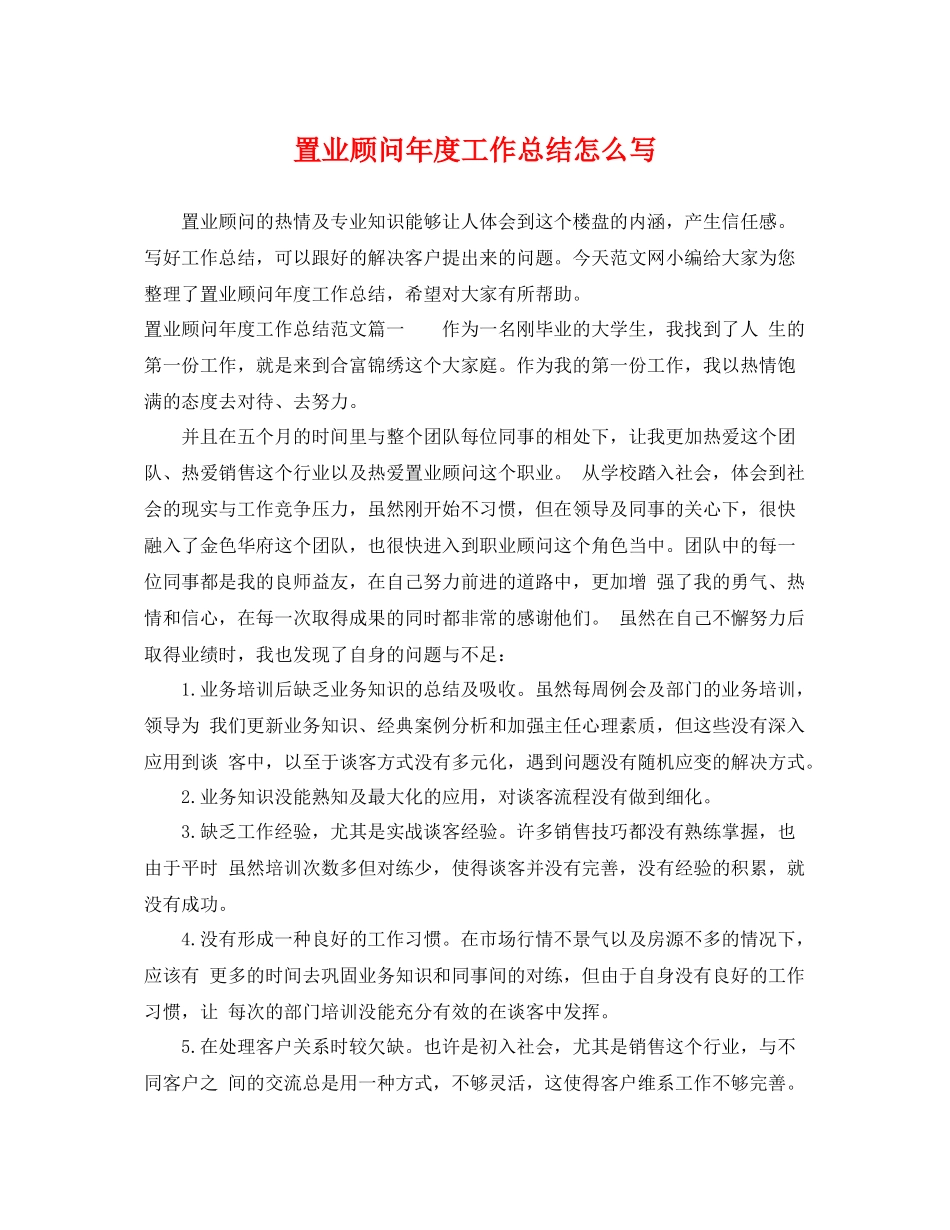 置业顾问年度工作总结怎么写 _第1页