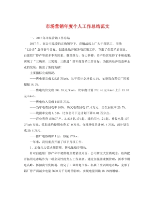 市场营销年度个人工作总结范文 