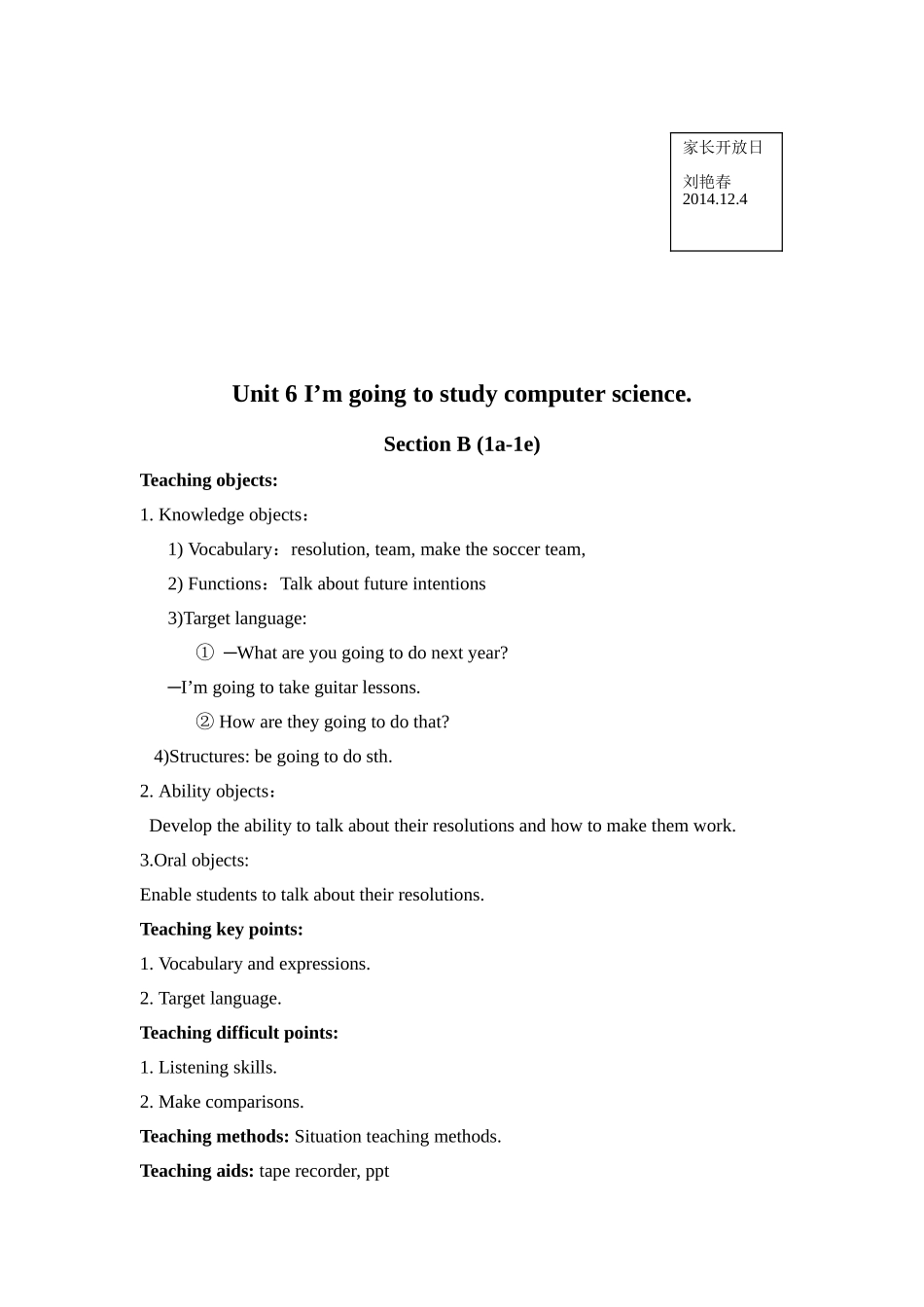 八年级上Unit6SectionB(1a-1e)教案_第1页