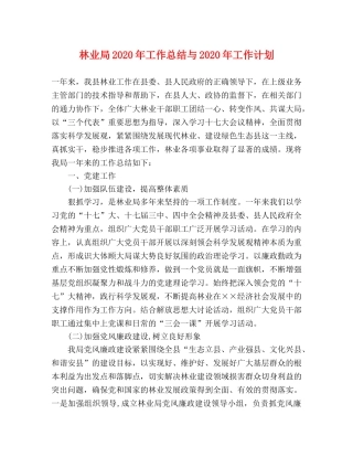 林业局2020年工作总结与2020年工作计划 