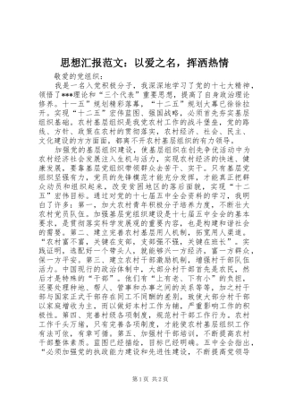 思想汇报范文：以爱之名，挥洒热情