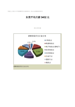 智通人才联合中华薪酬网发布2010珠三角企业薪酬调查报告