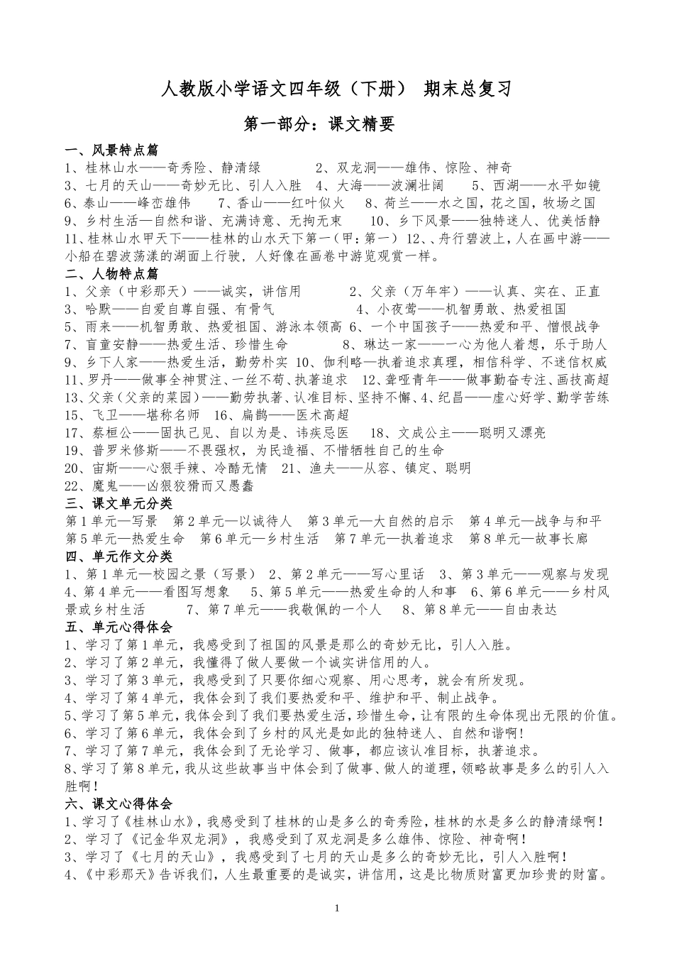 小学语文四下册期末总复习资料汇集(修改稿 (2)_第1页