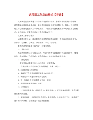 试用期工作总结格式【荐读】 