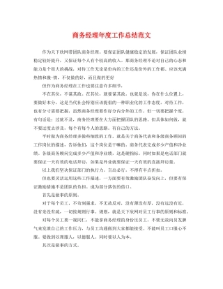 商务经理年度工作总结范文 