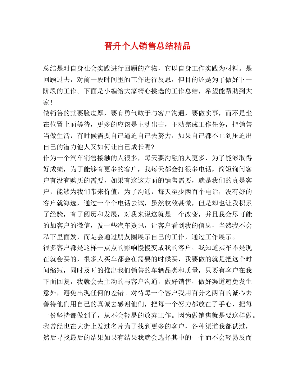 晋升个人销售总结精品 _第1页