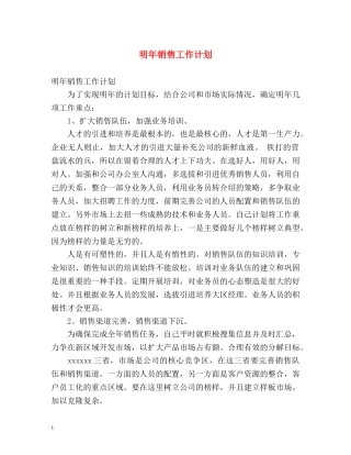 明年销售工作计划 
