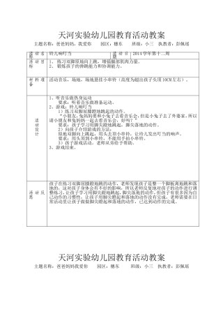 2014学年第十二周体育活动教案