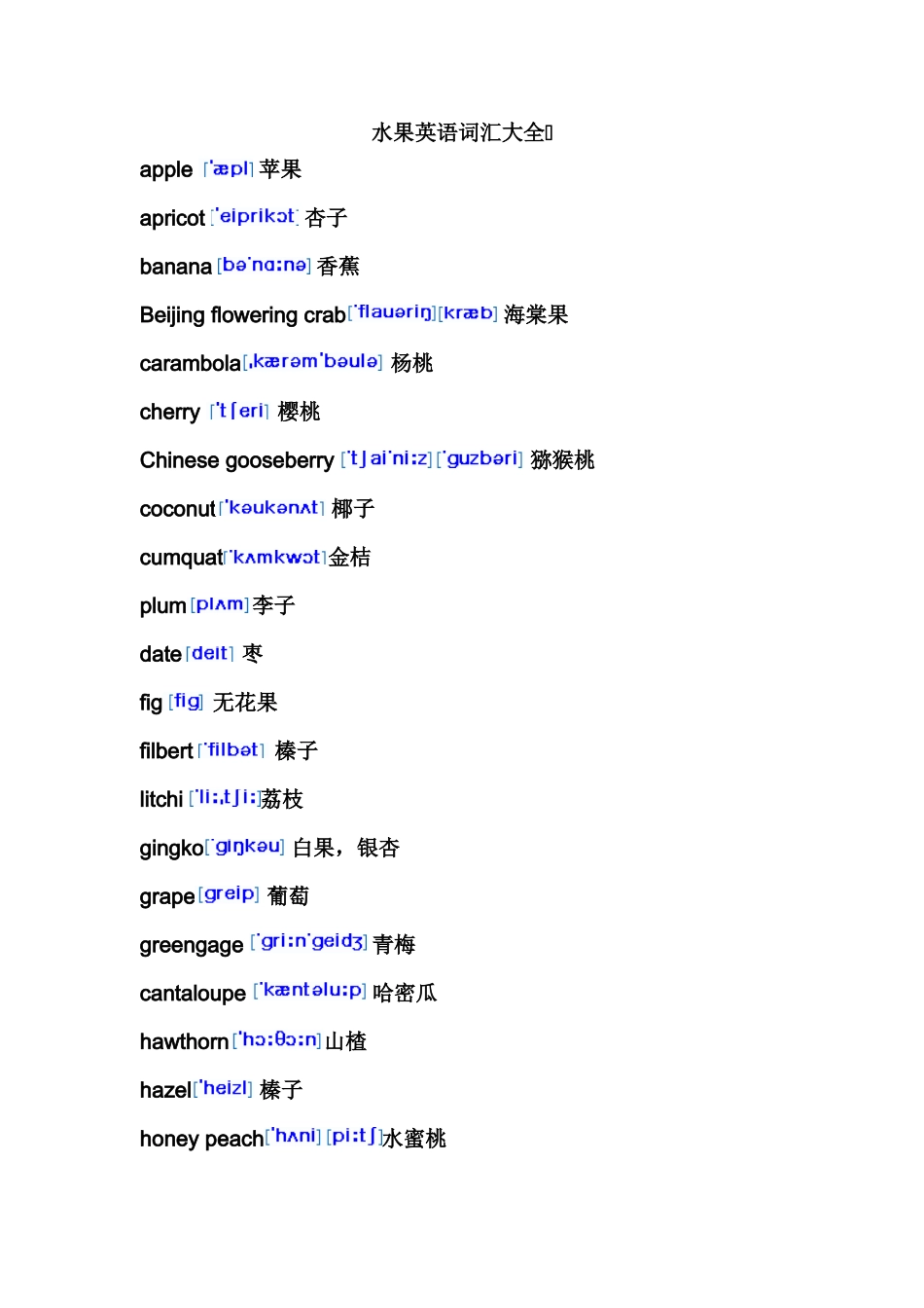 水果英语词汇大全_带音标_第1页