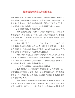 旅游局安全执法工作总结范文 