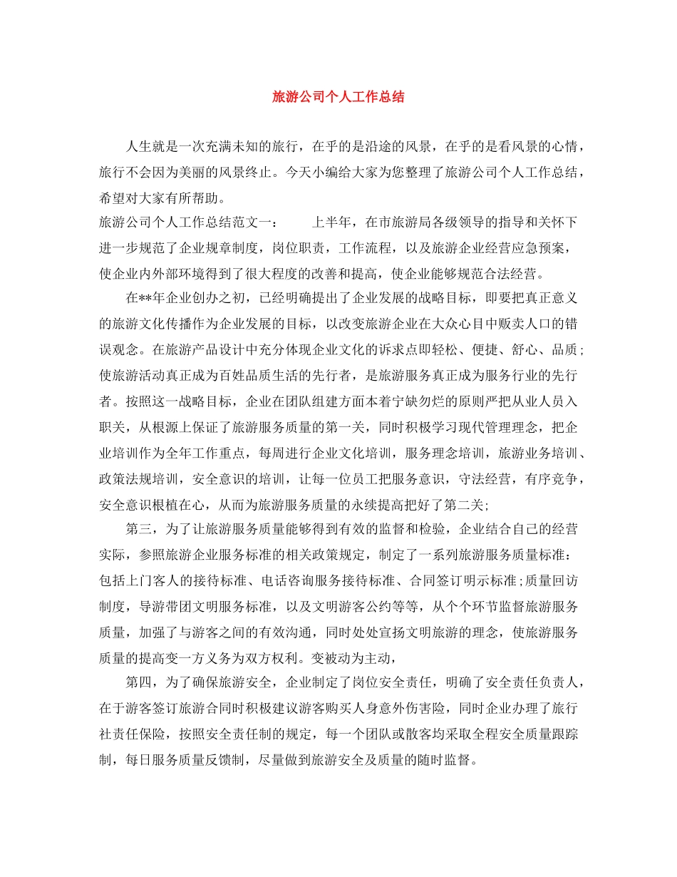 旅游公司个人工作总结 _第1页