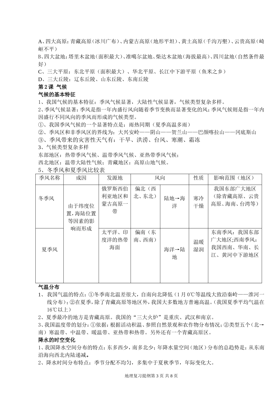 重要八年级地理上册_复习提纲_商务星球版_第3页