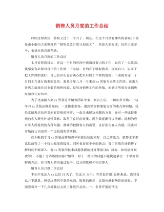 销售人员月度的工作总结 
