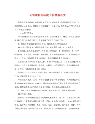 公司项目部年度工作总结范文 