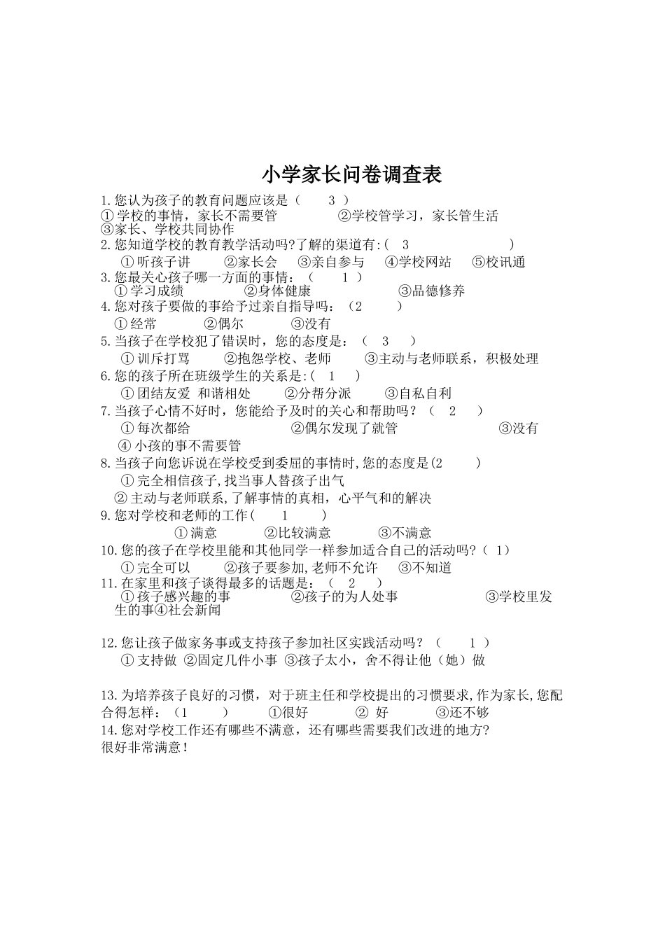 小学家长问卷调查表 (2)_第1页