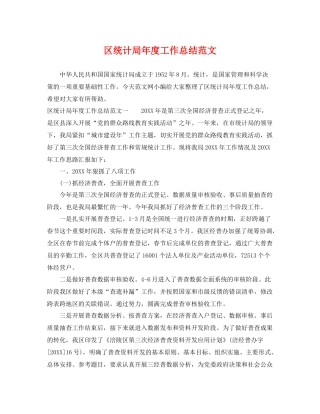 区统计局年度工作总结范文 