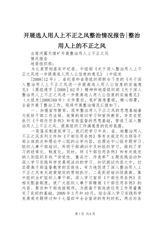 开展选人用人上不正之风整治情况报告-整治用人上的不正之风