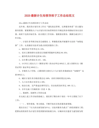 最新计生局领导班子工作总结范文 