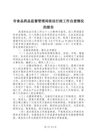 市食品药品监督管理局依法行政工作自查情况的报告