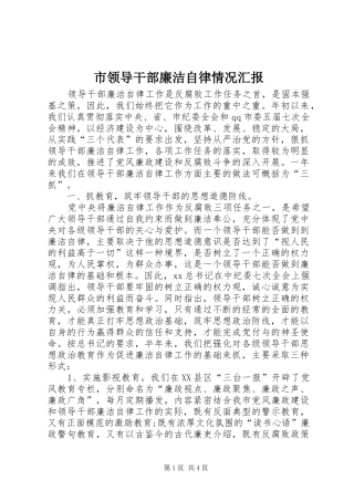 市领导干部廉洁自律情况汇报