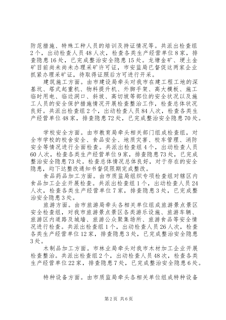 市集中开展安全生产大检查工作情况汇报_第2页