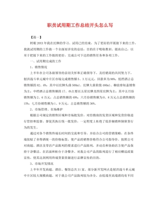 职员试用期工作总结开头怎么写 