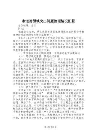 市道德领域突出问题治理情况汇报