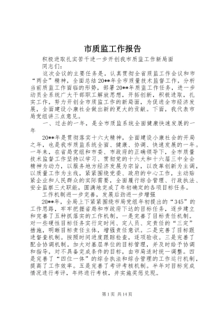 市质监工作报告