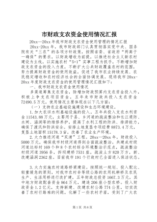 市财政支农资金使用情况汇报