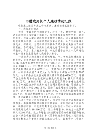 市财政局长个人廉政情况汇报
