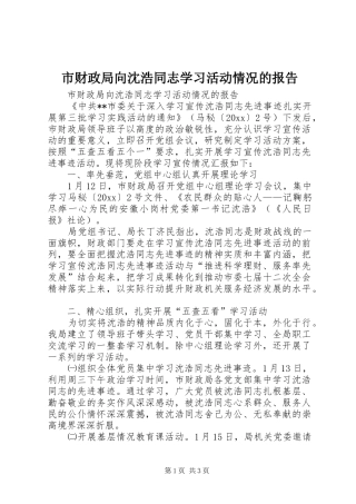 市财政局向沈浩同志学习活动情况的报告