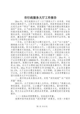 市行政服务大厅工作报告
