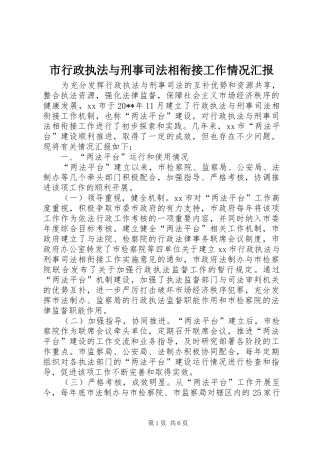 市行政执法与刑事司法相衔接工作情况汇报
