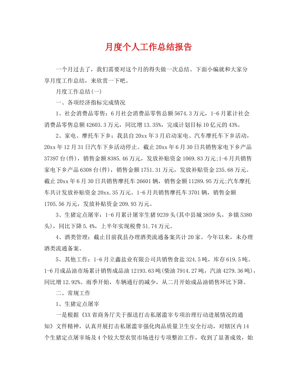 月度个人工作总结报告 _第1页