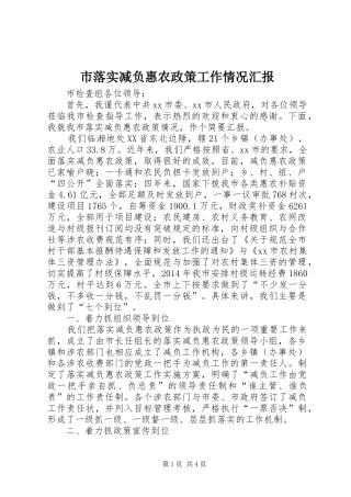 市落实减负惠农政策工作情况汇报