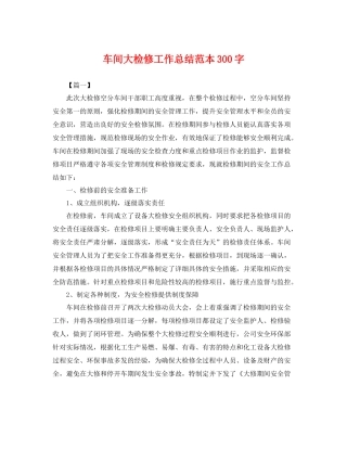 车间大检修工作总结范本300字 