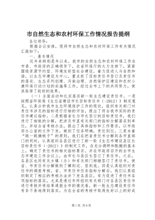 市自然生态和农村环保工作情况报告提纲